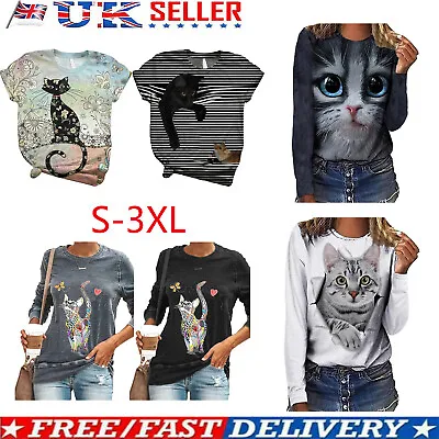 Buy Womens 3D Cat Printed Long Sleeve T-shirt Top Tee Casual Shirts Pullover Blouse • 12.99£