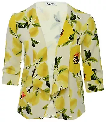 Buy Yellow Green Floral Print Blazer Open Front Jacket Top Womens Plus • 22.45£