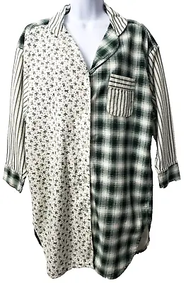 Buy VTG Nightie Night Shirt Pajama M Cotton Flannel PJs Green Plaid Cottage POCKET • 28.81£