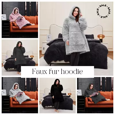 Buy Teddy Fleece Hoodie Faux Fur Fluffy Fleece Oversized Ladies Hooded Hoodies Top • 23.99£