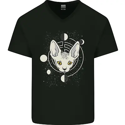 Buy Celestial Cat Moon Phases Mens V-Neck Cotton T-Shirt • 8.99£