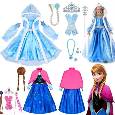 Buy Kids Girls Anna Elsa Princess Costume Party Cosplay Fancy Dress Wig Hoodie Cape • 3.51£