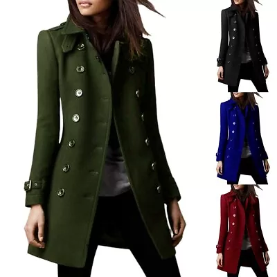 Buy Women's Single Breasted Lapel Winter Coat Slim Fit Long Jacket In Polyester • 21.41£