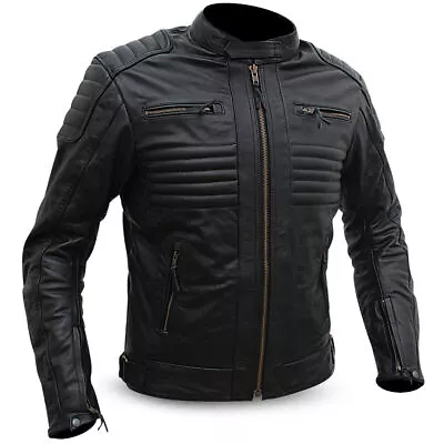 Buy Mens Classic Genuine Cowhide Leather Motorbike Motorcycle Black Leather Jacket • 83.70£