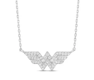 Buy Wonder Woman Collection Round White Simulated 14K White Gold Plated Necklace • 71.80£