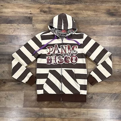 Buy Panic At The Disco Hoodie Womens XS Brown Striped Full Zip Hooded Sweatshirt • 115.80£