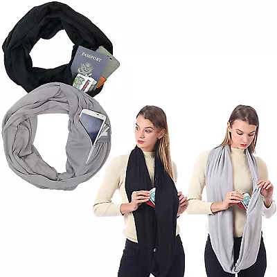 Buy Men Womens Convertible Infinity Circle Loop Scarf With Hidden Zip Pocket Scarves • 5.95£