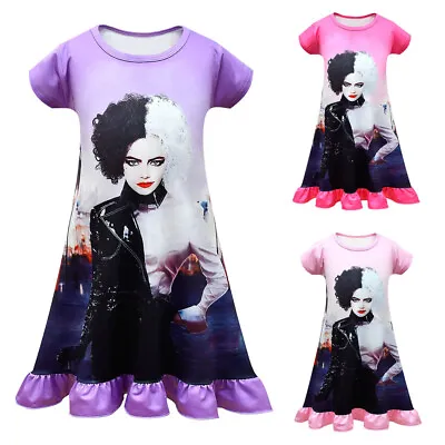 Buy 2023 Evil Madame Cruella De Ville Kids Gilrs Nightwear Nightdress Pyjamas Skirts • 9.99£
