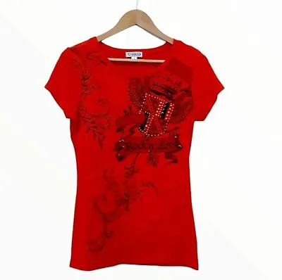 Buy Freehold  Red Studded Rock N Love Shortsleeve Funky Woman's Tee Large • 11.52£