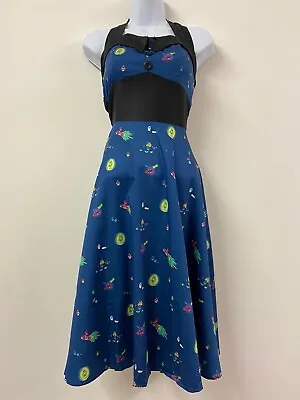 Buy Halterneck Dress 1950s Goth Emo Rockabilly Vintage Retro Cartoon Science Blue • 12.74£
