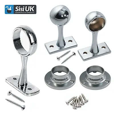 Buy Wardrobe Pole Hanging Rail Fittings Chrome Clothes Pole 19mm 25mm Round Tube • 4.15£