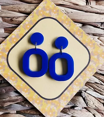 Buy 1960s Blue Oval Hoop Earrings, Retro Resin Drop Hoops, Handmade Jewellery • 6.50£