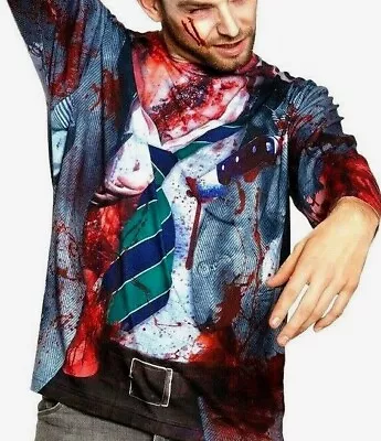 Buy Mens Halloween Bloody Zombie Long Sleeved T Shirt Fancy Dress  M L XL NEW • 19.99£