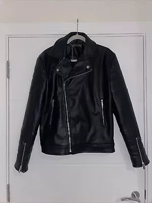 Buy Maniere De Voir Black Leather Biker Jacket Fur Collar Size M Smart Stylish Funky • 29.99£