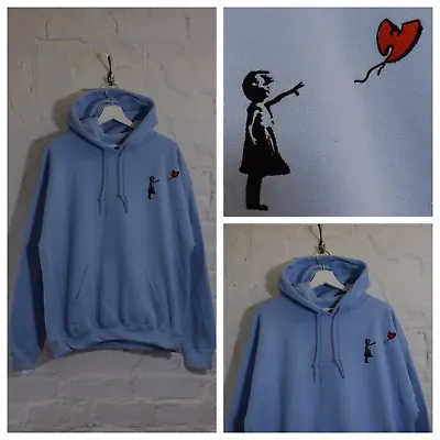 Buy Actual Fact  W  Balloon X Banksy Street Art Light Blue Hooded Sweatshirt Hoodie • 35£