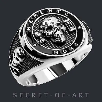 Buy Memento Mori Ring Vanitas Silver 925 Skull Masonic Knights Templar Jewelry Biker • 149.97£