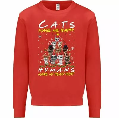 Buy Cats Make Me Happy Christmas Sweatshirt Mens Funny Kids Kittens Unisex Xmas Top • 21£