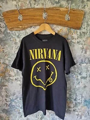Buy Unisex Black & Yellow Nirvana Vintage 90's Style Graphic Print Casual Top Tshirt • 8.99£