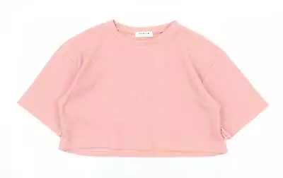 Buy Double Womens Pink Cotton Cropped T-Shirt Size M Round Neck • 5.50£
