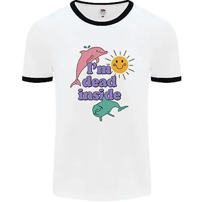 Buy I'm Dead Inside Dolphins Sunrise Mens White Ringer T-Shirt • 12.99£