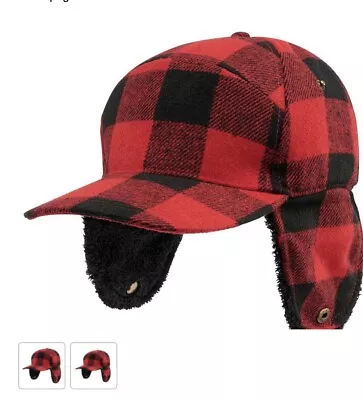 Buy Brandit Red Black Check Lumberjack Winter Cap Fleece Lined Hat BNWT  • 2.50£
