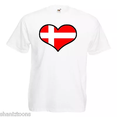 Buy Denmark Love Heart Flag Adults Mens T Shirt 12 Colours  Size S - 3XL • 9.49£