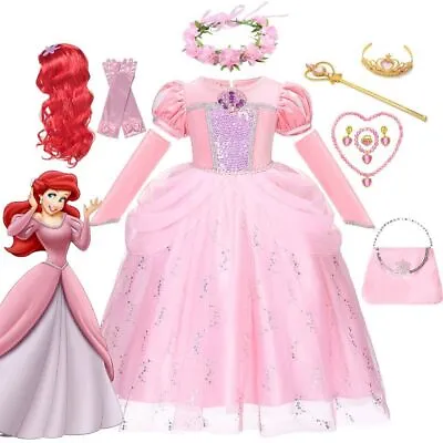 Buy Little Mermaid Ariel Princess Dress Cosplay Costumes Kids Dress Up Gown Clothes# • 10.79£
