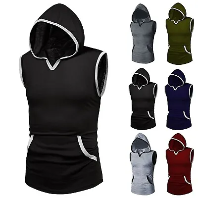 Buy Mens Workout Hooded Tank Tops Bodybuilding Muscle Sleeveless Gym Hoodies T Shirt • 19.19£