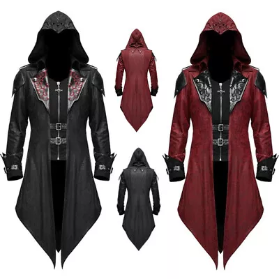 Buy Devil Fashion Mens Gothic Hooded Jacket Coat Red Black Dieselpunk Assassin Creed • 47.99£