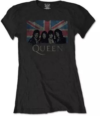 Buy Queen Ladies T-shirt: Union Jack Vintage Official Merch New Black Size Medium • 16.79£