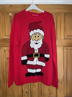 Buy Mens Red Father Christmas Festive Xmas Jumper Top Size M-L • 4.99£