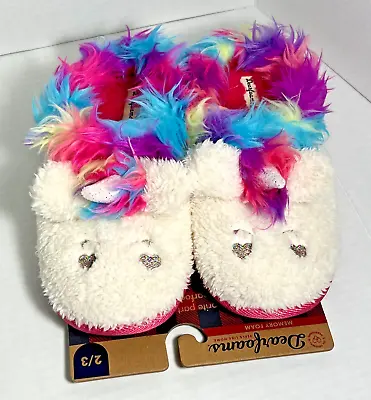 Buy Dearfoams Fury Unicorn Comfy Kids Slip On Slippers Size 2/3 Paradise Pink - NEW • 10.26£