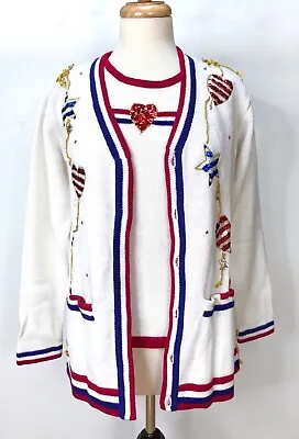Buy NWT Vintage Storybook Knits Women’s  XS Cardigan & Vest Holiday Patriotic • 73.71£
