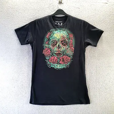 Buy Iron Fist T Shirt Men's Small Cotton Black With Skull & Roses Graphic Print • 8.87£