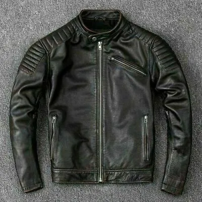 Buy Mens Biker Vintage Motorcycle Distressed Black Cafe Racer Leather Jacket • 96.08£