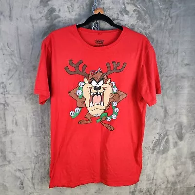 Buy Looney Tunes Mens Tasmanian Devil Christmas Shirt Size S Red Reindeer Tee Top • 6.64£