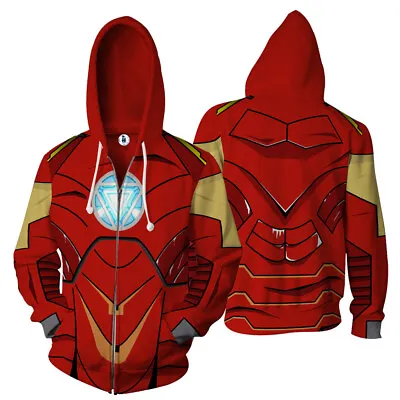 Buy Iron Man Hoodie Zipper Sweater Men's Hooded Sweatshirt Anime Cosplay Clothing • 28.44£