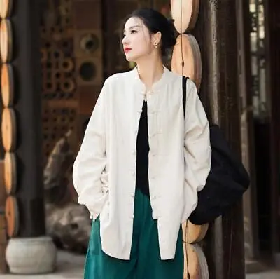 Buy New Women's Cotton Linen Cardigan Coats Chinese Style Casual Solid Buckle Jacket • 28.68£