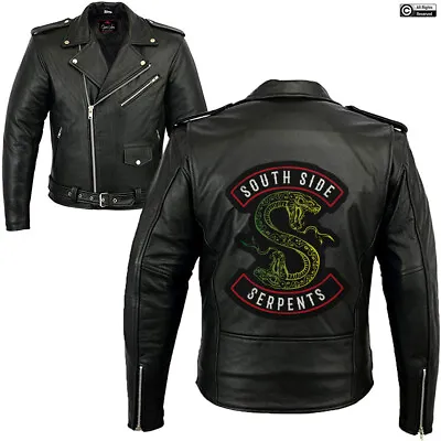 Buy Mens Leather Jacket Black Southside Serpents Riverdale Biker Motorcycle Jacket • 599.99£