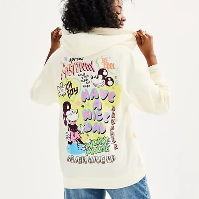 Buy Disney Mickey Juniors/Women Zip Up Positivity Sweatshirt Fleece Hoodie XL • 6.03£