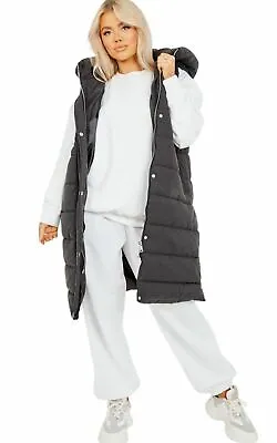 Buy Plus Size 4xl Ladies Long Line Hooded Puffer Gilet Jacket Padded Body Warmer  • 36.99£