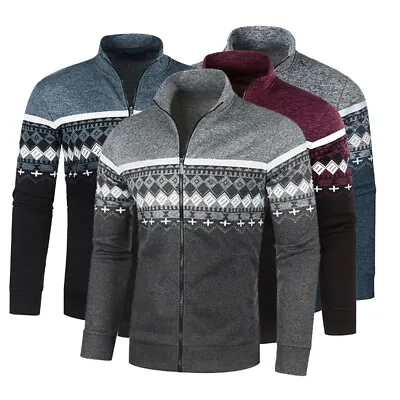 Buy Mens Knitted Cardigan Jacket Pullover Zip Up Jumper Warm Thermo Fleece Lined • 12.99£