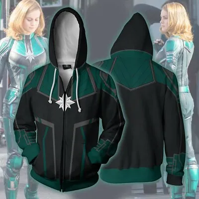 Buy Avengers: Endgame Captain Marvel Cosplay Hoodie Zipper Sweatshirt 3D Sportwear • 31.79£