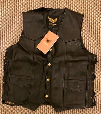 Buy New Leatherick Mens Black Leather Biker Style SOA Jacket/ Waistcoat Size Large • 40£