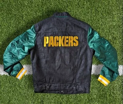 Buy Levis X NFL Green Bay Packers Black Denim Varsity Jacket Size M (US Release) • 79.99£