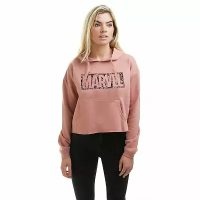 Buy Official Marvel Ladies Comic Logo Cropped Pullover Hood Dusty Pink S -XL • 24.99£
