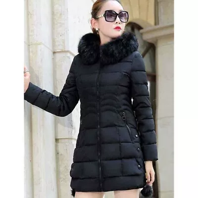 Buy Women Cotton Parka Winter Faux Fur Collar Hooded Coat Long Jacket Outwear Slim • 48.47£
