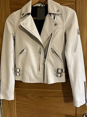 Buy All Saints Leather Biker Jacket. Ivory Lambs Leather Size XS. New With Tags. • 80£
