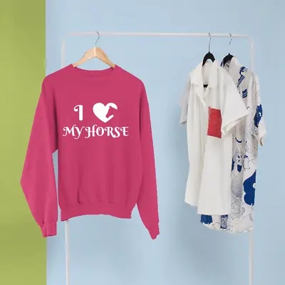 Buy I Love My Horse Sweatshirt Equestrian Lovers Animal Pets Riding Funny Retro Gift • 15.99£