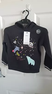 Buy Girls Black Galaxy Print Hoodie Age 4-5 From Marks And Spencer Brand New • 9.99£